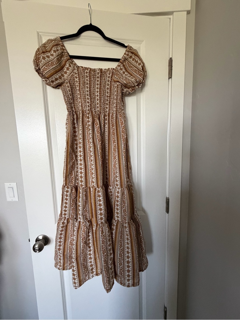 In Loom Tapestry Floral Smocked Maxi Dress Cottagecore Medium